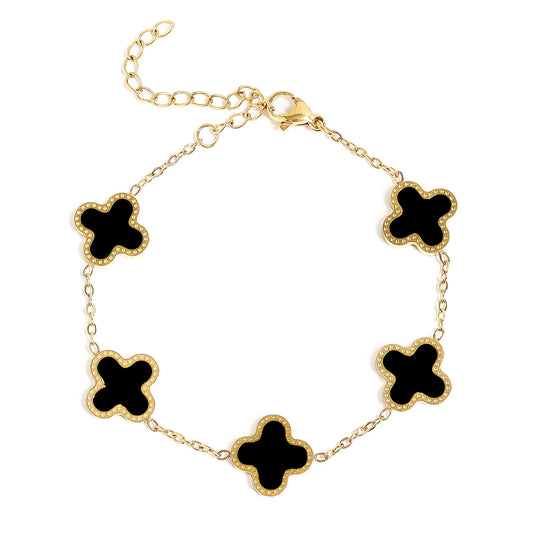 18K Gold PVD Stainless Steel Lucky Clover Charm Bracelet