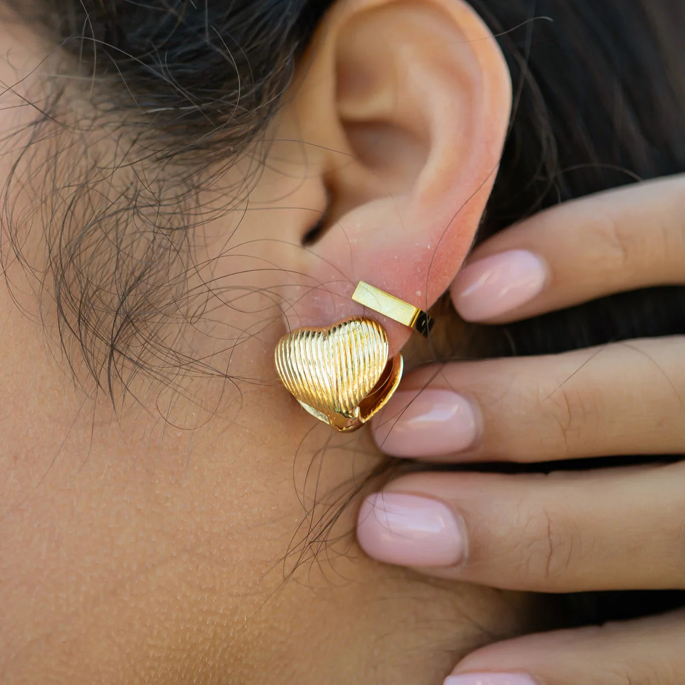 18K Gold PVD Stainless Steel Heart Huggie Earrings