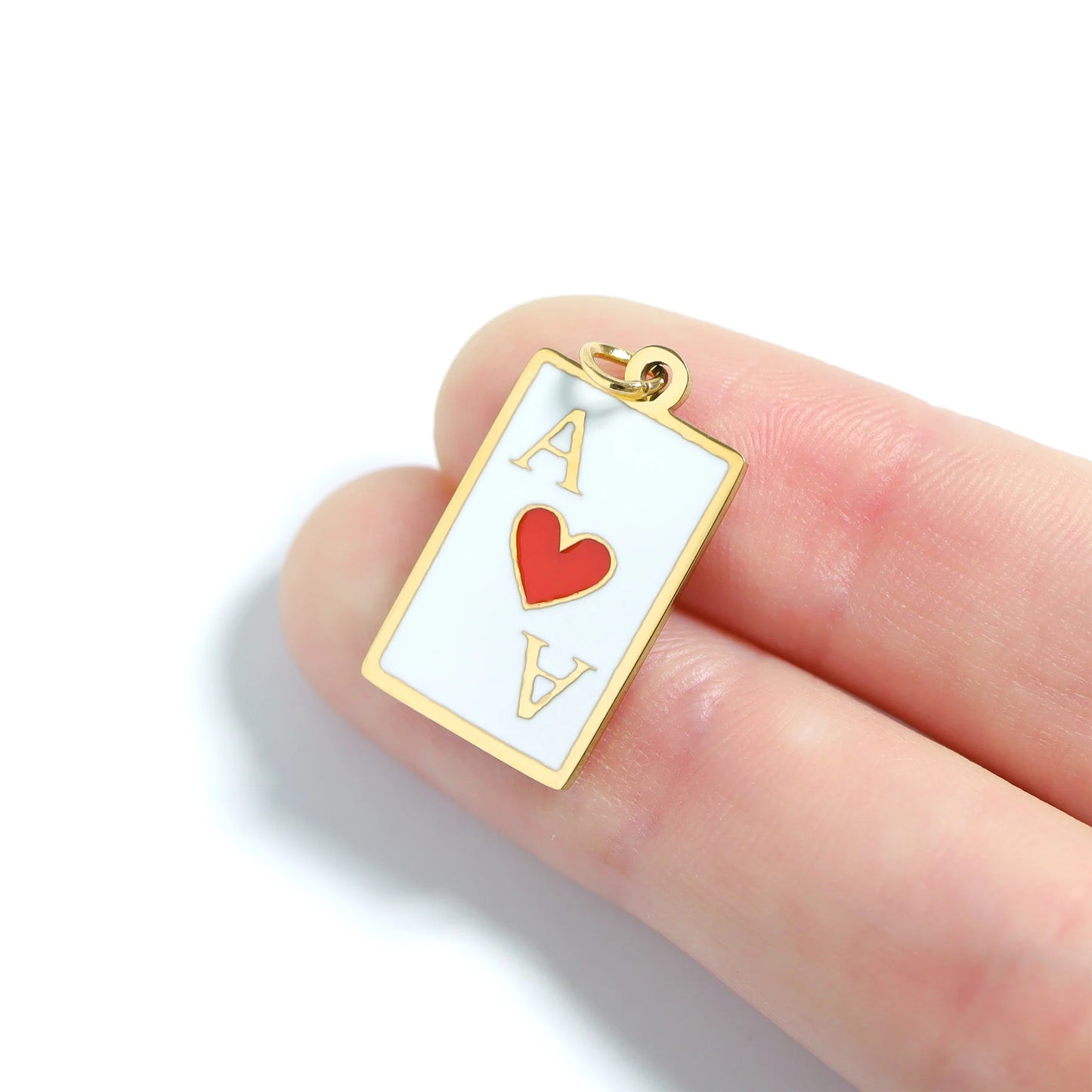 18K Gold PVD Stainless Steel Ace of Hearts Playing Card Pendant