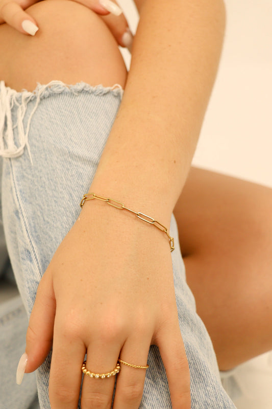 18K Gold PVD Stainless Steel Paperclip Chain Bracelet