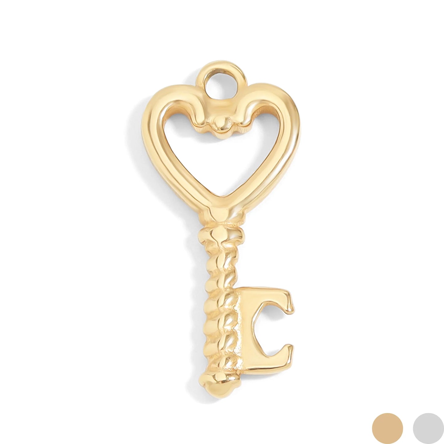 18K Gold PVD Stainless Steel Heart Key Charm