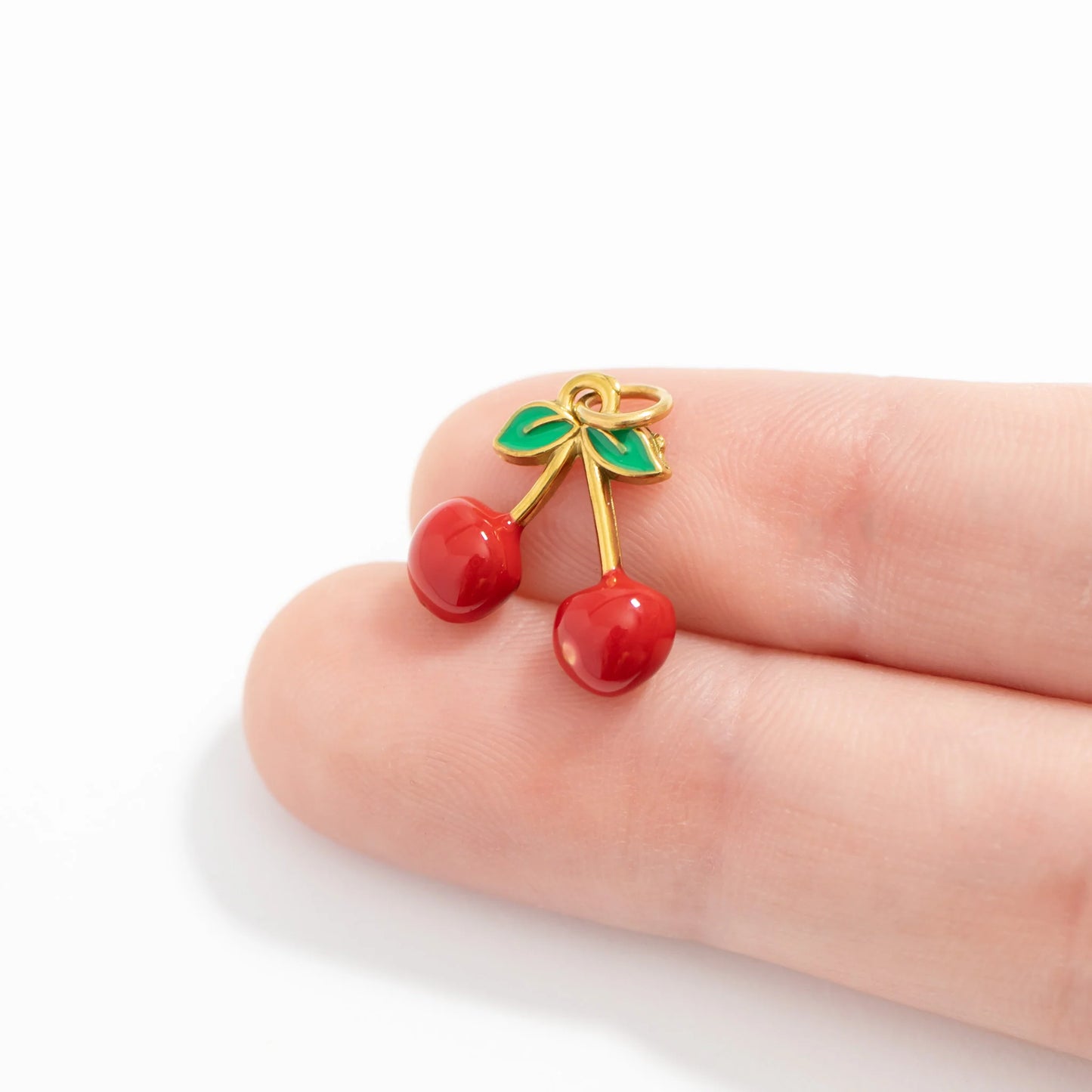 18K Gold PVD Stainless Steel Epoxy Cherry Charm