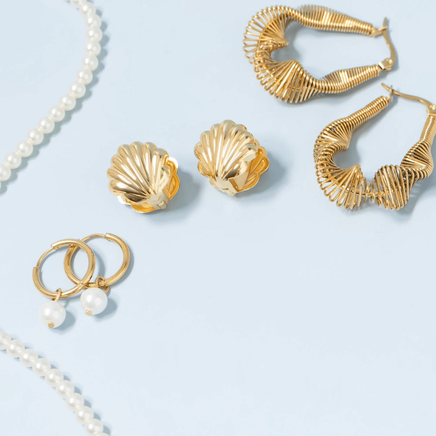 18K Gold PVD Stainless Steel Pearl Charm Huggie Hoop Earrings