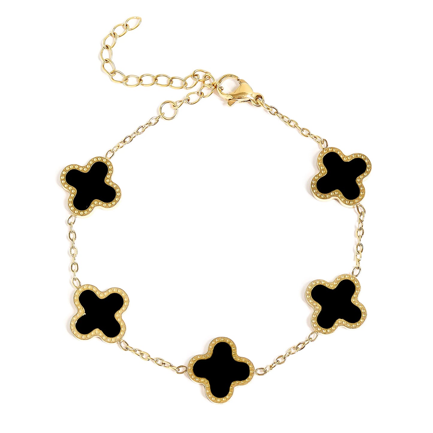 18K Gold PVD Stainless Steel Lucky Clover Charm Bracelet
