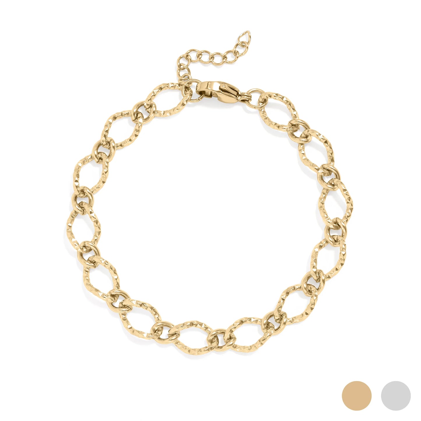 18K Gold PVD Stainless Steel Hammered Oval Chain Bracelet
