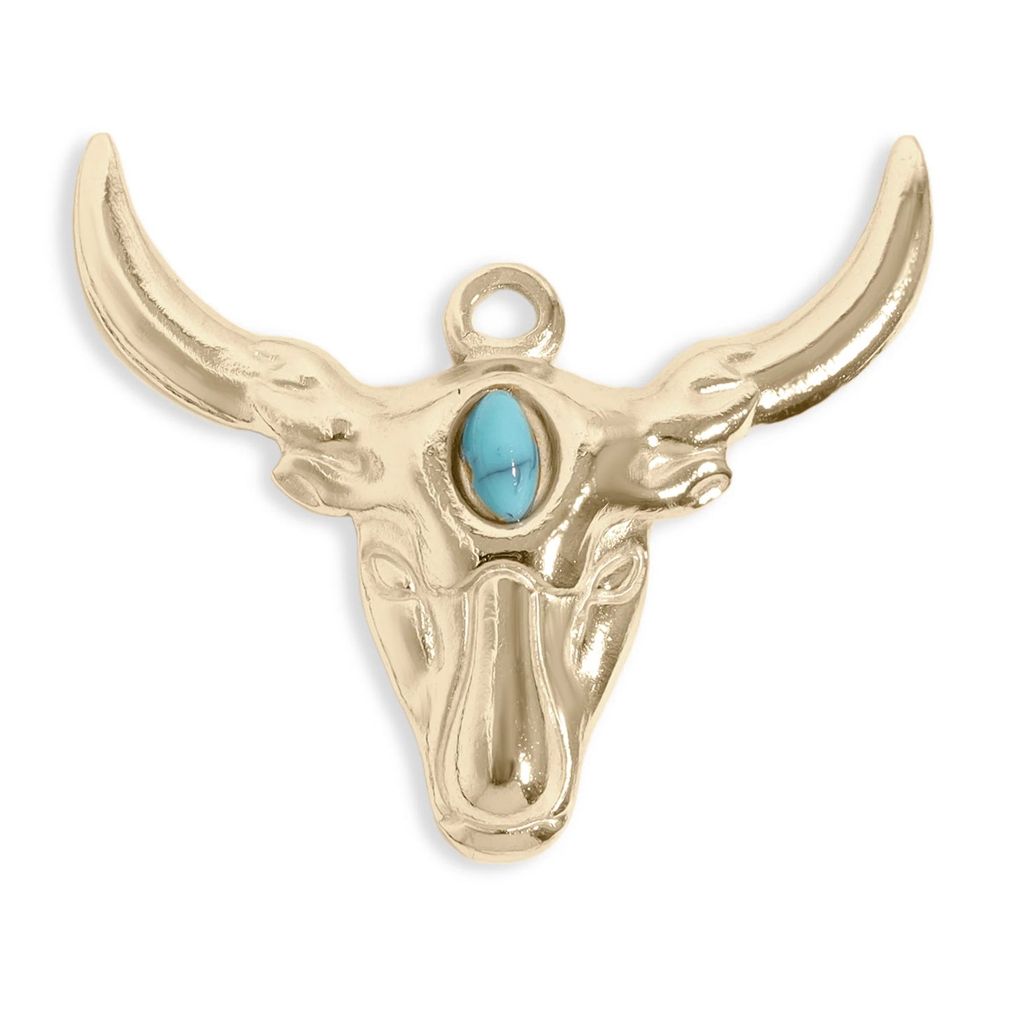 18K Gold PVD Stainless Steel Longhorn with Turquoise Charm
