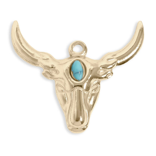 18K Gold PVD Stainless Steel Longhorn with Turquoise Charm