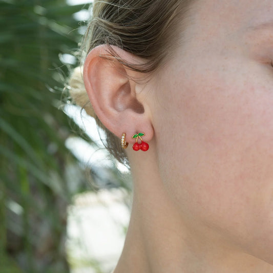 18K Gold PVD Stainless Steel Enamel Cherry Stud Earrings