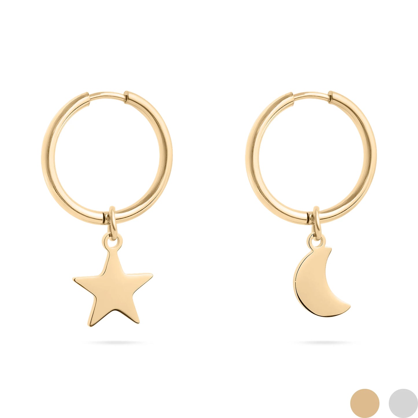 18K Gold PVD Stainless Steel Star & Moon Pendant Earrings