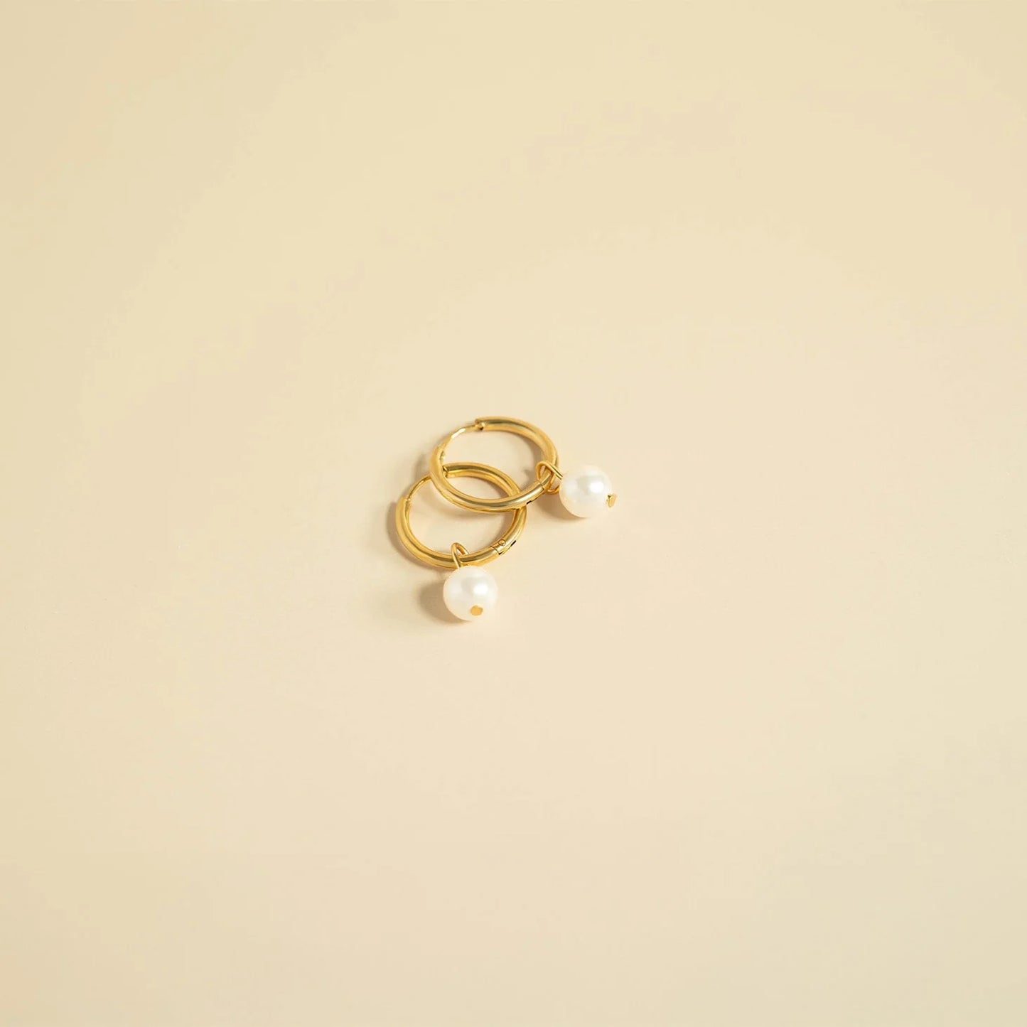 18K Gold PVD Stainless Steel Pearl Charm Huggie Hoop Earrings