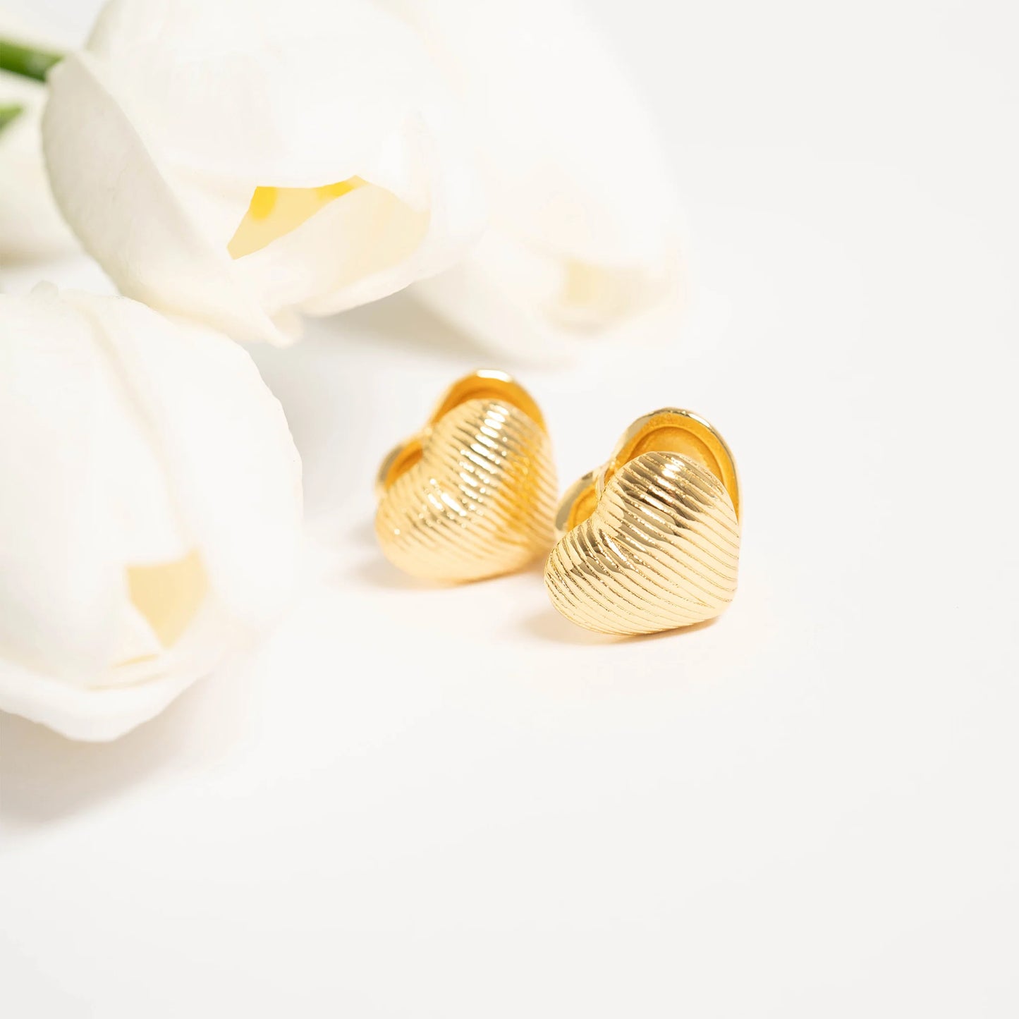 18K Gold PVD Stainless Steel Heart Huggie Earrings