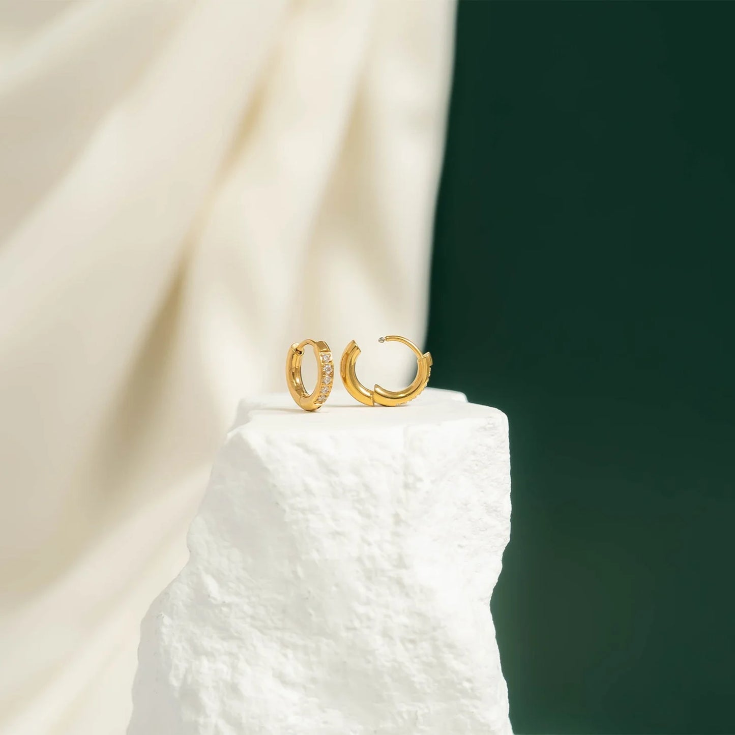 18K Gold PVD Stainless Steel CZ Stone Huggie Earrings