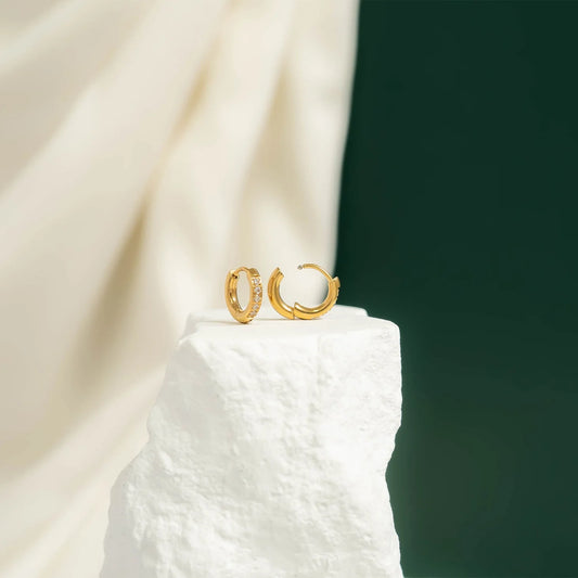 18K Gold PVD Stainless Steel CZ Stone Huggie Earrings
