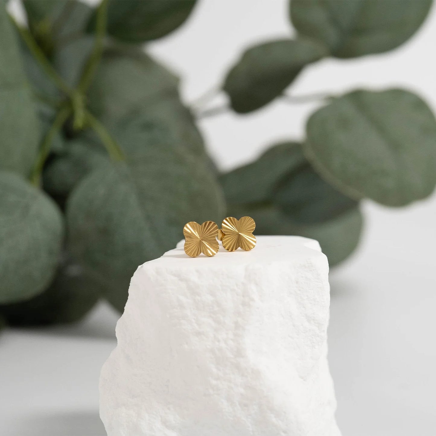 18K Gold PVD Stainless Steel Clover Stud Earring