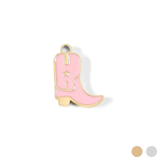 18K Gold PVD Stainless Steel Epoxy Pink Cowgirl Boot Charm