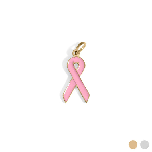 18K Gold PVD Stainless Steel Cancer Ribbon Charm
