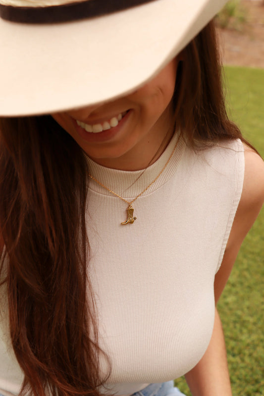 18K Gold PVD Stainless Steel Cowboy Boot Pendant