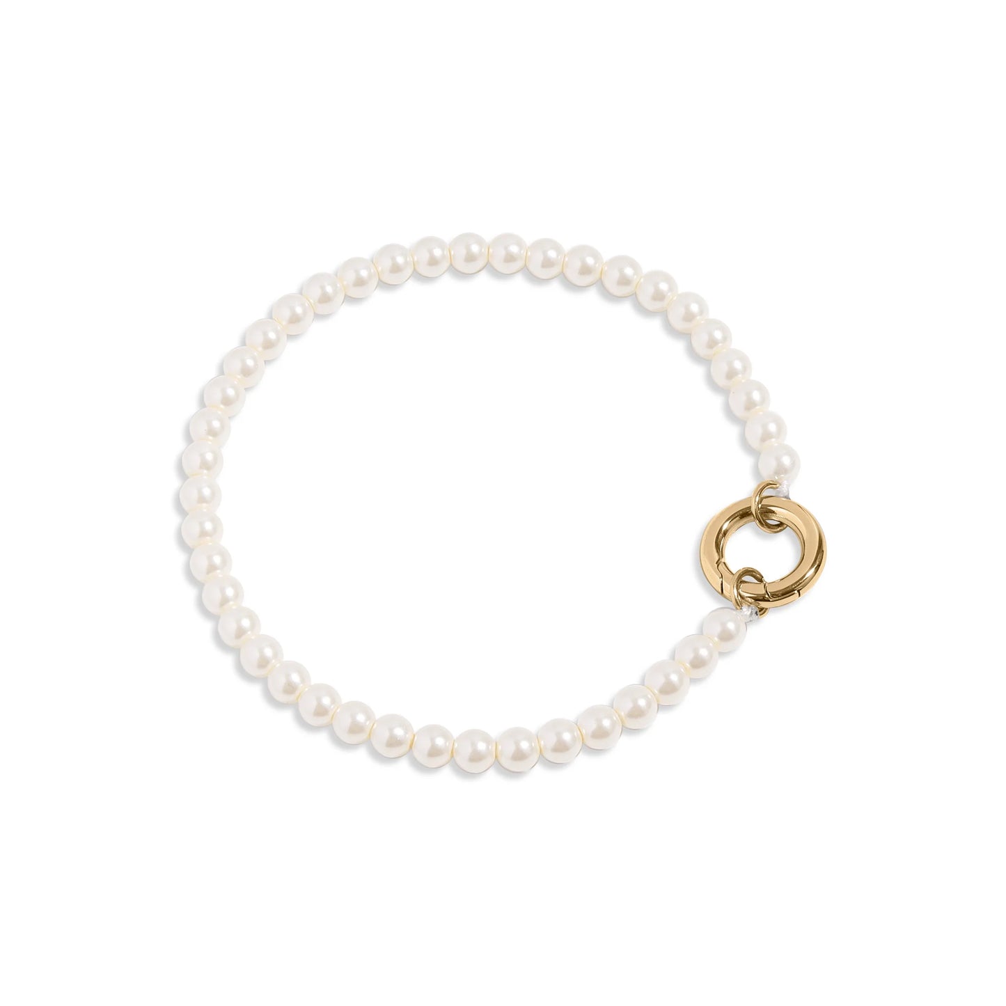 18K Gold PVD Stainless Steel Glass Pearl Charm Keeper Bracelet