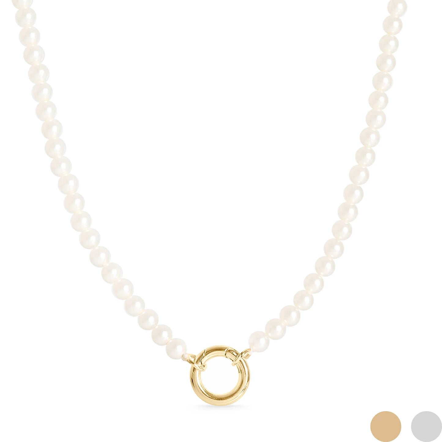 18" Glass Pearl Necklace with Stainless Steel Charm Keeper